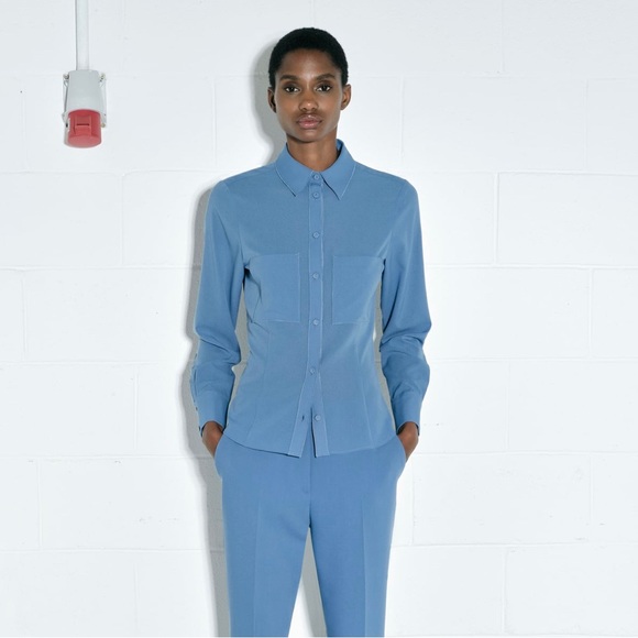 NWT Zara Crepe Pockets Button Down Shirt - Picture 2 of 9